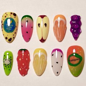 <span class=keywords><strong>Uñas</strong></span> Postizas Personalizadas con Diseño de Frutas <span class=keywords><strong>en</strong></span> Pastel, <span class=keywords><strong>Relieve</strong></span> <span class=keywords><strong>3D</strong></span>, Reutilizables, para Venta al Por Mayor - Product Image 1