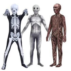 Effrayant fantôme squelette à manches longues fête porter Cosplay enfant adulte barboteuses une pièce combinaison body mince Halloween Costumes