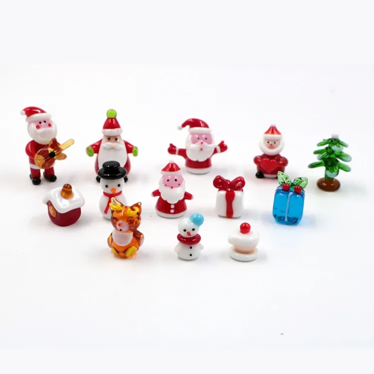 Figura de Papá Noel hecha a mano mixta personalizada, arte de lámpara de Murano en miniatura, artesanía de Navidad de Cristal