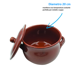 Casserole en terre cuite avec couvercle et poignées, diamètre 20 cm, pot de cuisson rond artisanal - Product Image 2