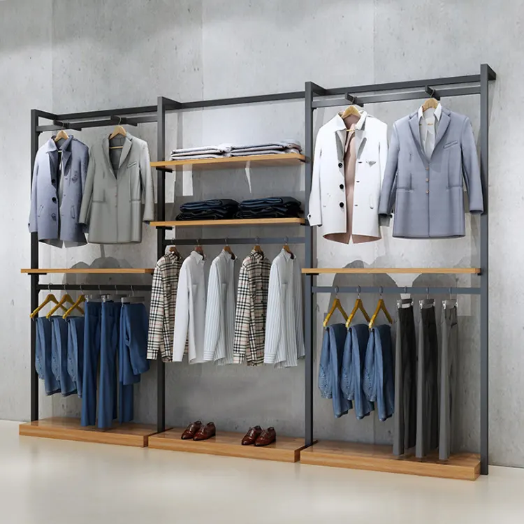 Men Trousers Jeans Display Rack Wooden Clothes Display Stand Clothing Shop Interior Design