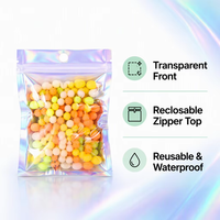 Pochette d'emballage holographique en Mylar avec trou de suspension, imperméable, barrière anti-odeur, sac refermable pour l'emballage d'accessoires de mode