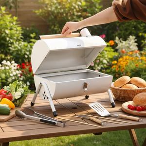 Parrilla de Carbón Metálica Plegable de Doble Cara con Chimenea para Acampar al Aire Libre, Diseño 2026 - Product Image 1