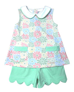 GSSO3633 Ensemble personnalisé pour petite fille active, tenue à manches courtes avec nœuds roses brodés, vente en gros pour enfants - Product Image 3