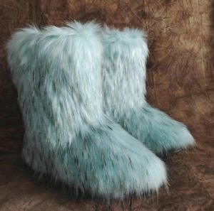 שיקול כחול ורוד לבן פרווה מגפיים לנשים ברכיים מגפיים גבוהים באמצע עגל גודל 12 שטוח סיטוני שטוח טשטוש קטיפה - Product Image 6