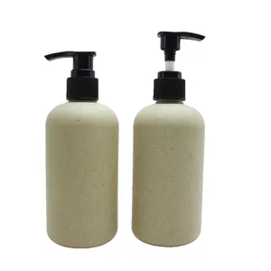 100Ml 300Ml 500Ml emballage cosmétique rose bleu écologique biodégradable carré paille de blé shampooing bouteille en plastique PLA-P10