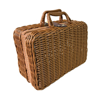 Panier en rotin vintage brun, petit et rectangulaire, avec couvercle tissé à la main, en rotin naturel, boîte de rangement pour cadeau de mariage