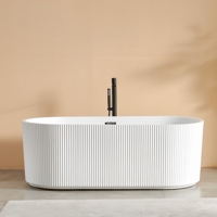 Baignoire autoportante ovale en acrylique, grande et profonde, à rainures, finition blanc brillant, moderne, pour salle de bain intérieure, la plus vendue