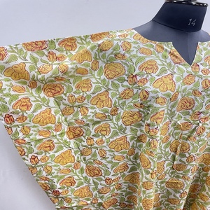 Robe Kaftan pour Femme en Coton Pur à Imprimé Bloc, Col Classique, Modeste, Fait Main, Motif Floral, Coupe Classique, Taille Unique, 1 Pièce - Product Image 3