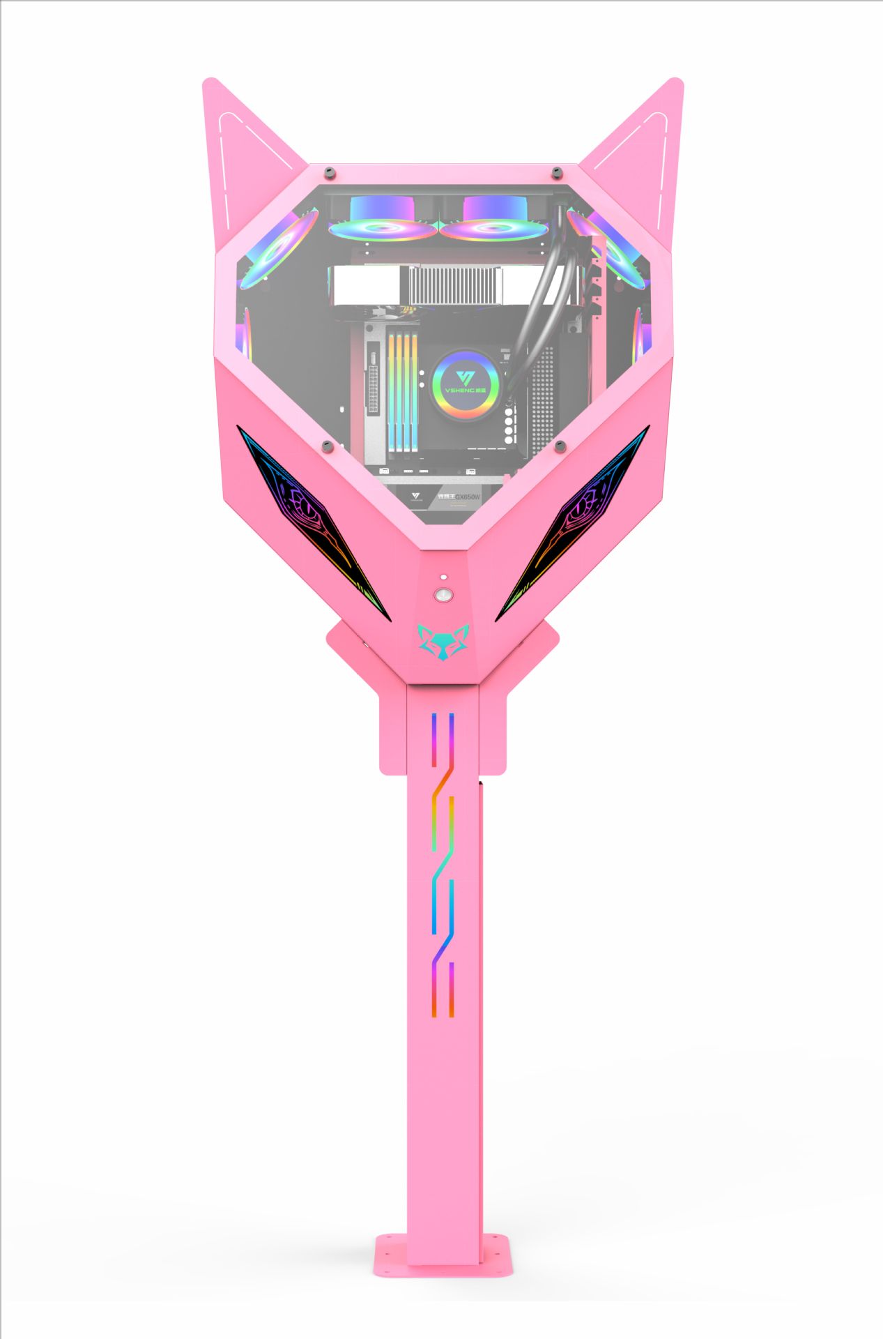 pink charming fox wall-mounted computer case