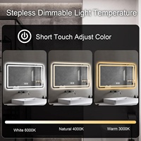 Miroir de salle de bain LED intelligent moderne 36x24 pouces, anti-buée, à intensité variable en continu, avec cadre en verre, rétroéclairage rectangulaire, fixation murale