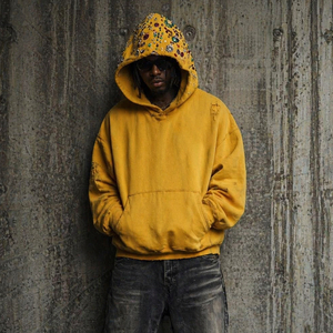Sweat à capuche homme Streetwear personnalisé oversize Y2K en molleton épais de coton avec strass et pierres précieuses - Product Image 1