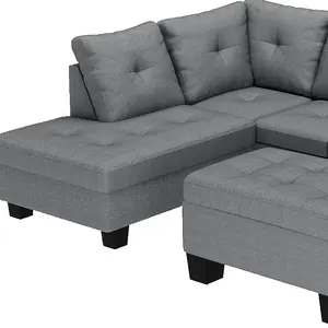 Sofa fungsional bentuk L, Sofa Modular Sofa kain Linen Set furnitur ruang tamu dengan kursi penyimpanan