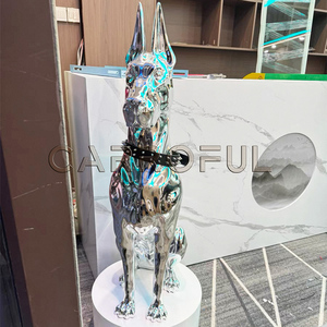 Ouro Com Colar Galvanizado Prata Resina Doberman Dog Estátua Home Decor Villa Corner Escultura Animal Pop Art Escultura - Product Image 3