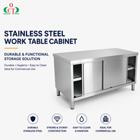 Armoire de cuisine en acier inoxydable entièrement soudée, prête à l'emploi, avec table de travail et portes coulissantes pour hôtel et restaurant