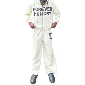 2025 Custom Street Hip Hop Style Hombres Conjunto de alta calidad Cremallera de lujo Sudadera con capucha con estampado de pantalla Rhinestone Ropa de hombre de gran tamaño - Product Image 3