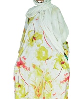 Abaya à imprimé floral aquarelle blanche avec ensemble hijab blanc, abaya noire ample décontractée, robe abaya musulmane pour femmes, tenue islamique
