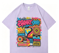 T-shirt personnalisé imprimé Kornit 100% coton, style rétro pop art graffiti, imprimé haut-parleur musical vibrant, coupe oversize, streetwear éco-responsable