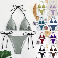Toptan Özel Logolu Kadınlar İçin İki Parçalı Bikini Takımları, Halter Askılı Üçgen Mayo, Seksi Yan Bağlamalı Alt Mayo