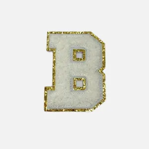 Chenille Glitter kualitas tinggi warna-warni tambalan huruf Glitter tambal Logo kustom handuk desainer besi pada patch untuk tas