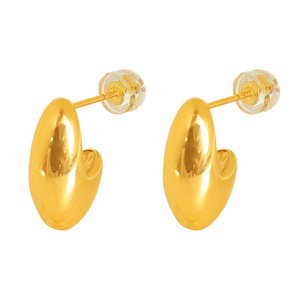 Gold Plated Stud <b>Earrings</b> Geometric Bean Shape 18K Color Preserving Women's Fashion Jewelry Autumn Winter Simple Elegant - Product Image 5