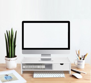 Support de bureau en PVC et bois personnalisé, support de moniteur blanc, rehausseur d'écran, étagère pour ordinateur portable avec tiroir organisateur - Product Image 1