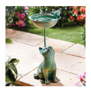 Résine Curieux Figurine Chat Bain D'oiseaux Bain D'oiseaux Mangeoire Décoration De Jardin - Product Image 1