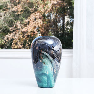 Vase en verre d'art de Murano soufflé à la main, style moderne, simple, double bleu, décoration de table bohème de luxe et article cadeau - Product Image 5