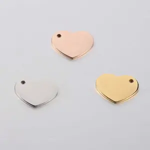 Mirror Polished Gold Plated Blank Stainless Steel Heart Engraving Pendant