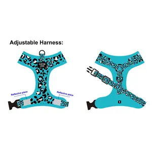 Pets Accessories Factory Front D ring Reflective Hot Transfer Dog Adjustable Harness With Matched Lead Collar Poop bag dispenser