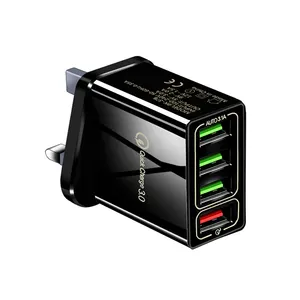 Qc3.0 adaptador de carregamento rápido 4 portas, hub usb, carregador de parede, plug uk