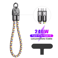 Lanière de téléphone portable en nylon portable, cordon de charge rapide tressé 240W, câble USB C vers C, boucle à pression TPE, téléphone portable