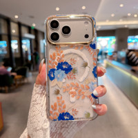 Coque magnétique pour iPhone 16 17 18 Pro Max, étui de luxe antichoc avec coussin d'air imprimé IMD électroplaqué