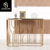 Italie Nouveau Design Forme Spéciale Entrée Or Base en Acier Inoxydable Table Console Entrée Dessus en Marbre Salon Table Console