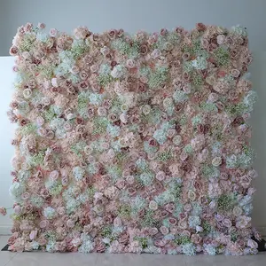 2024 NEW DESIGN Dusty Rose Baby Breath Rolling Up 5d Flower Wall Wedding Decoration Backdrops