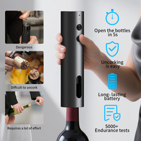 Ouvre-bouteille électrique personnalisé avec logo, sans MOQ, recharge USB, tire-bouchon automatique, ouvre-bouteille à vin noir mat pour cadeau promotionnel