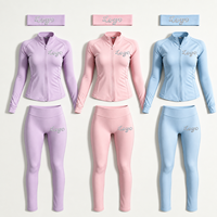Ensemble de vêtements de sport pour femmes de haute qualité Y2K, couleur bonbon, logo personnalisé, bandeau, veste zippée et leggings, ensemble de yoga 3 pièces pour femmes
