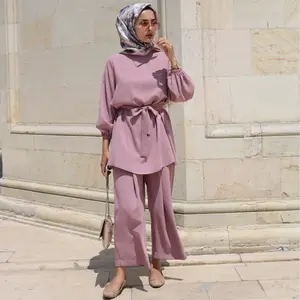Abaya dubai Turki muslim mode gaun jilbab lengan panjang leher O warna solid wanita abaya dubai pakaian Islami