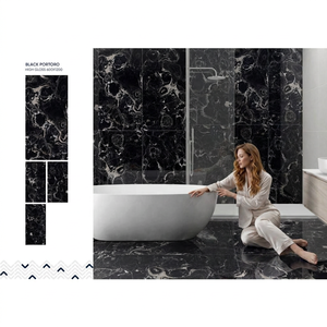 Losas de porcelana pulida Charcoal Black Onyx de 600x1200 mm para pisos y paredes - Product Image 3