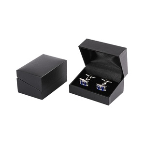 Wholesale Customized Logo Cufflink Box Unique <b>Black</b> Plastic Cufflinks Case with Tie Clip Leather Jewelry <b>Boxes</b> - Product Image 1
