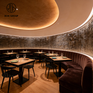 Meubles de restaurant de style steakhouse industriel moderne, canapé en cuir marron <span class=keywords><strong>avec</strong></span> <span class=keywords><strong>table</strong></span> et chaises en bois massif pour usage commercial - Product Image 4