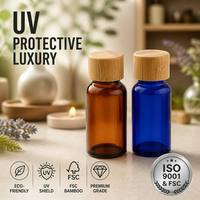 Botella de Vidrio Ámbar Azul de 30 ml Personalizada de Primera Calidad para Aceites Esenciales con Tapa de Bambú, Envase Ecológico y Sostenible para Aromaterapia al por Mayor