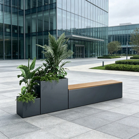 Banc de jardin moderne pour l'extérieur, idéal pour les hôtels, les centres de villégiature, les parcs et les jardins - Acier gris anthracite avec assise en bois et jardinières