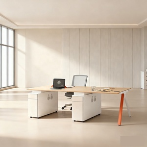 طاولة مكتب خطية أنيقة وعصرية بيضاء لغرفة الاجتماعات، أثاث مكتبي، طاولة مؤتمرات واجتماعات، طاولة عمل - Product Image 3