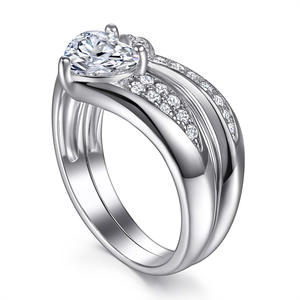 Лидер продаж, серебряные кольца с цирконием в форме сердца в уникальном стиле, 925 серебряные обручальные кольца из двух частей - Product Image 6