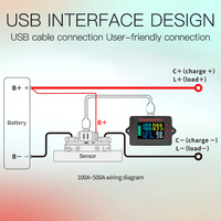 PZEM-037 véhicule électrique Coulomb mètre 100A-500A panneau mètre écran couleur 100V batterie capacité moniteur 2m USB testeurs de batterie
