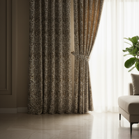 Tissu de rideau occultant jacquard sur mesure, rideau de luxe abstrait haut de gamme à motif blocs or et marron pour salon et hôtel