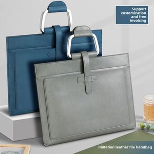 Business Executive PU Leather <b>A4</b> Document Holder Portable Waterproof Folders with Printed Logo <b>File</b> Bag Handle Storage Bag - Product Image 2