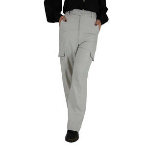 Pantalon cargo gris taille haute pour femme, coupe large, décontracté, longueur cheville, style workwear - Product Image 2