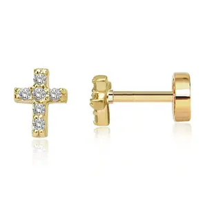 Délicat Micro Pave Zircon Croix Nez Boucles D'oreilles 18k Or Oreille Os Ongles 925 Sterling Silver Cartilage Piercing Croix Boucle D'oreille